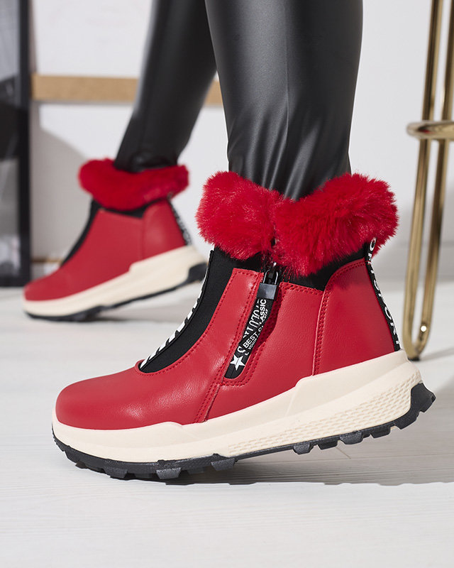 Червени дамски изолирани ботуши с кожа Scherr- Footwear