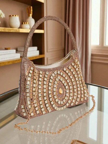 Royalfashion Дамска чанта тип клъч с цирконии Sova Glint