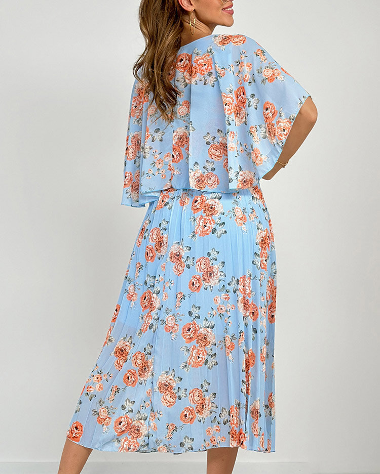 Royalfashion Дамска плисирана флорална миди рокля