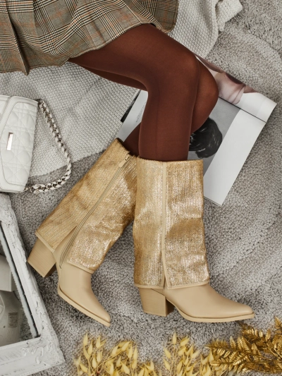 Дамски еко кожени боти на ток с декоративна горна част Virelia