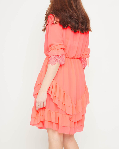 Koralowa damska sukienka mini - Odzież