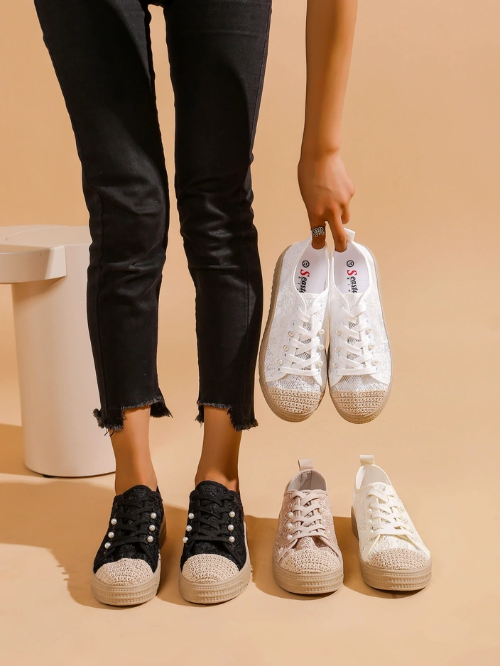 Royalfashion Дамски кецове от дантела с пайети Nille