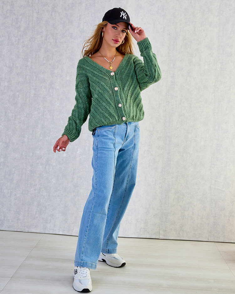 Royalfashion Дамски плетен пуловер с копчета