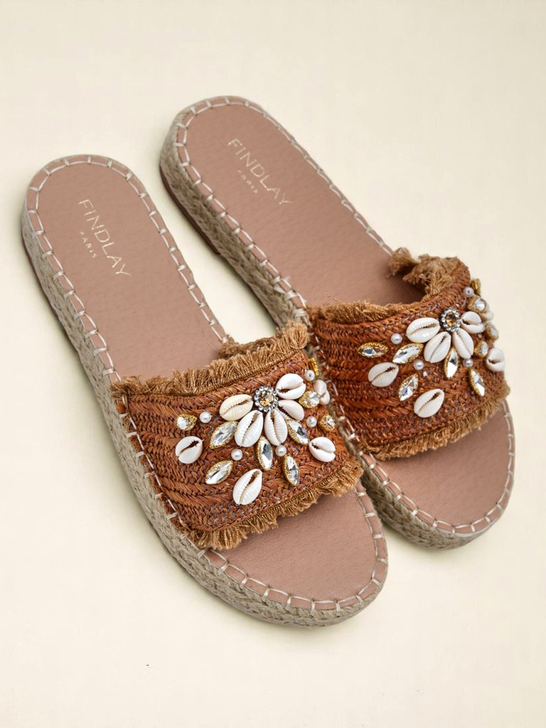 Сандали Royalfashion Callista Boho Camel на плоска платформа с мидички