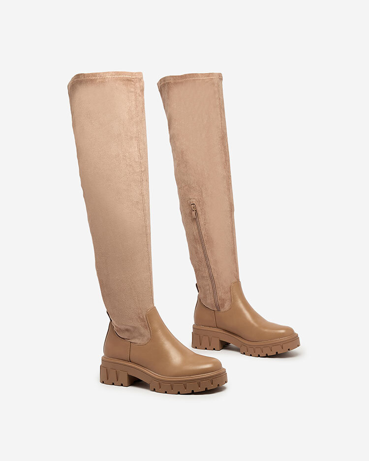 Royalfashion Светлокафяви дамски ботуши над коляното Retamon