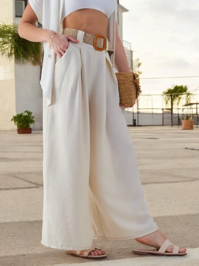 Royalfashion Женски Плетени Широки Панталони