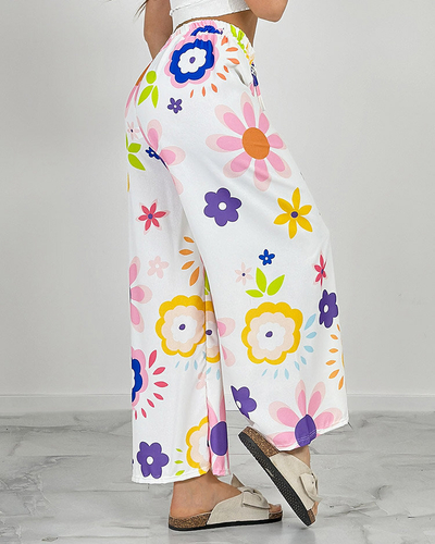 Royalfashion Дамски широки панталони от плат с флорални мотиви