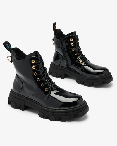 Royalfashion Черни лакирани дамски изолирани ботуши Setogia