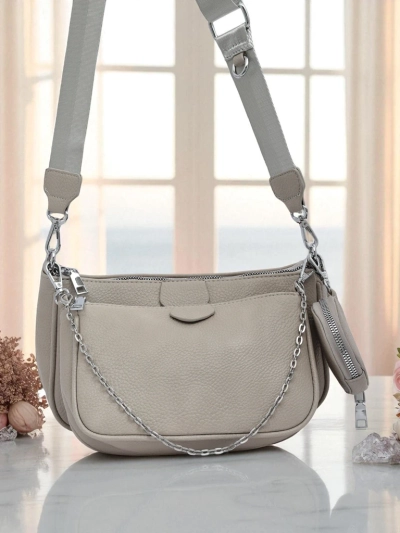 Дамска чанта Arete MultiSet екологична кожа гълъбово сиво, 3в1 елегантност