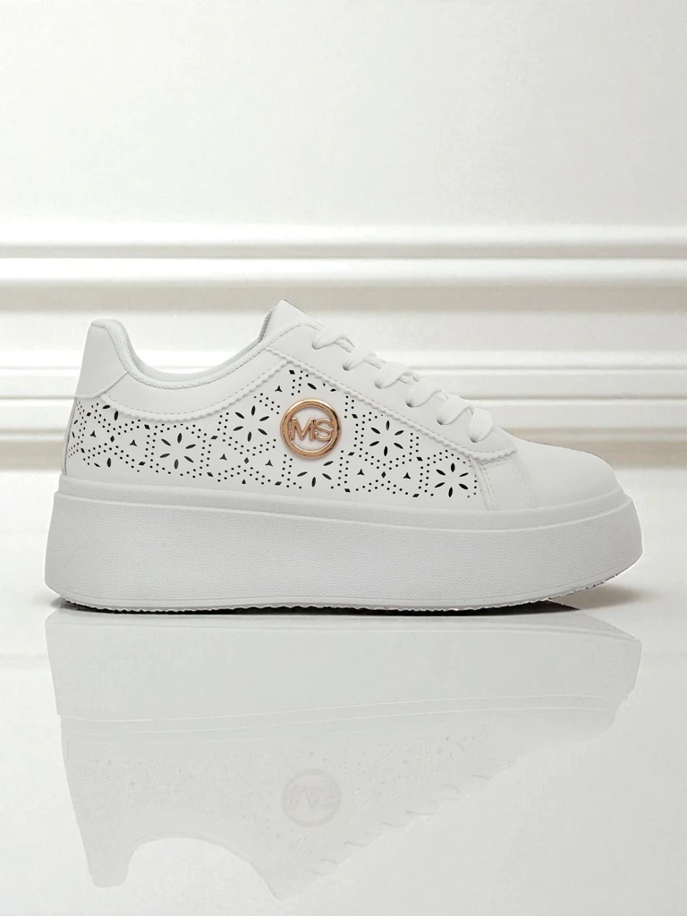 Дамски сникърси Aelia Royalfashion на платформа бели ажурни екрю