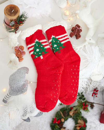 Royalfashion Затоплени червени коледни дамски чорапи