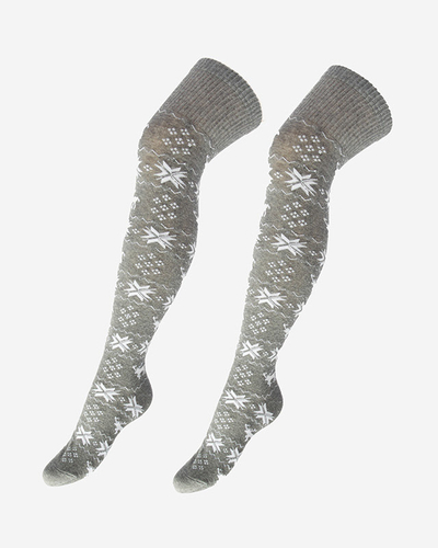 Дамски коледни чорапи над коляното в светло сиво- Бельо