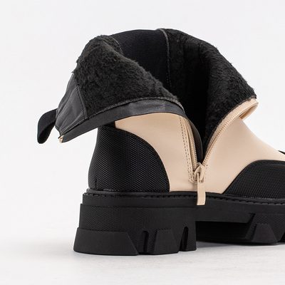 Beżowe damskie botki na masywnej podeszwie Rosidi  - Obuwie