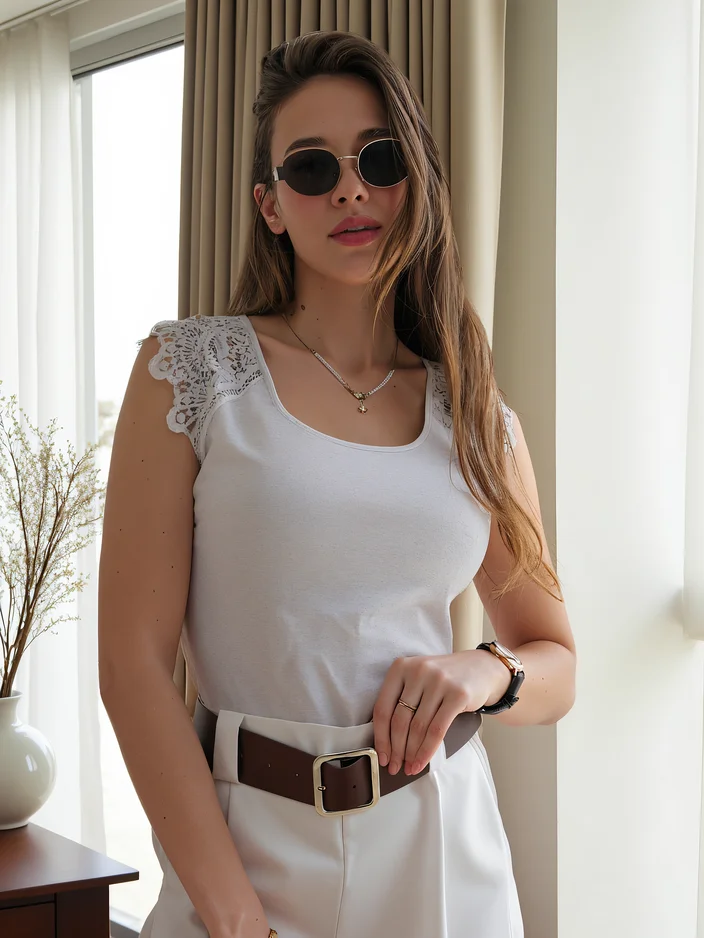 Рокля Фешън Котонена дамска тениска с дантелови ръкави