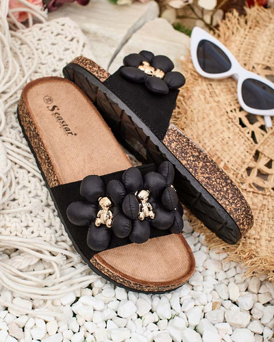 Royalfashion Дамски джапанки със златни мечета и цветя Isaralle