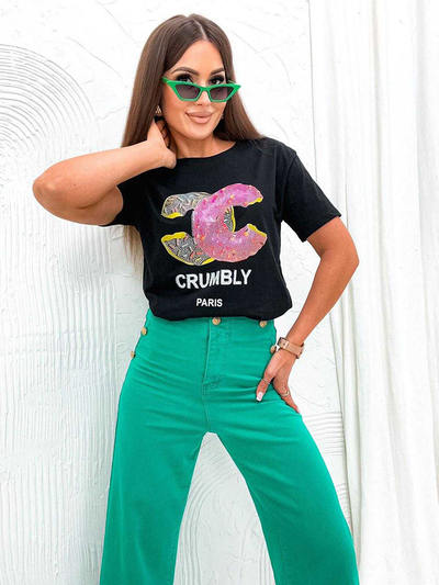 Royalfashion Дамска тениска с принт и циркони