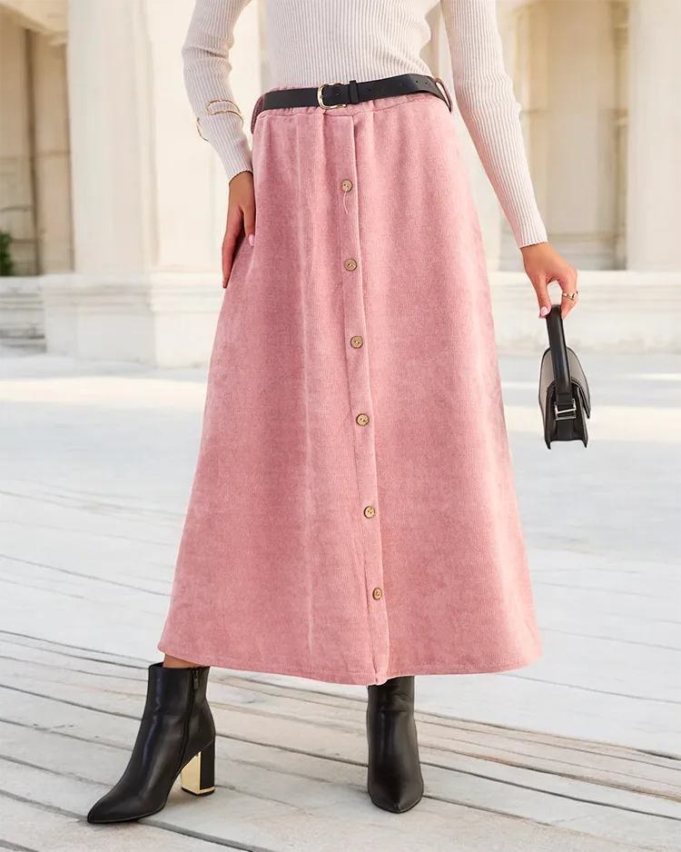 Royalfashion Дамска миди пола с декоративни копчета