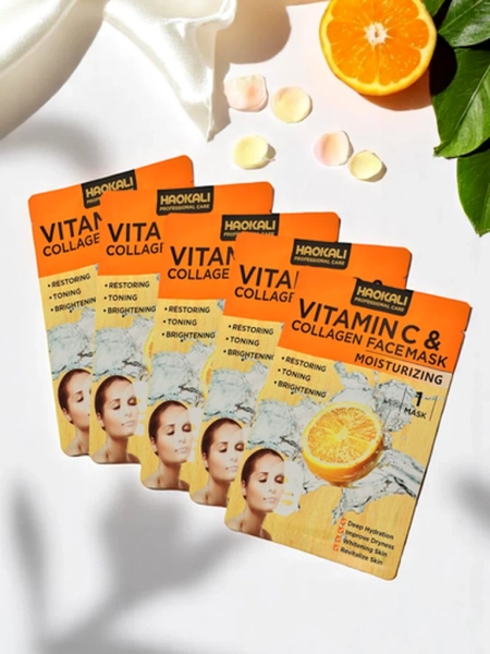 Haokali - Маска за лице с витамин C и колаген - хидратира, изсветлява и стяга