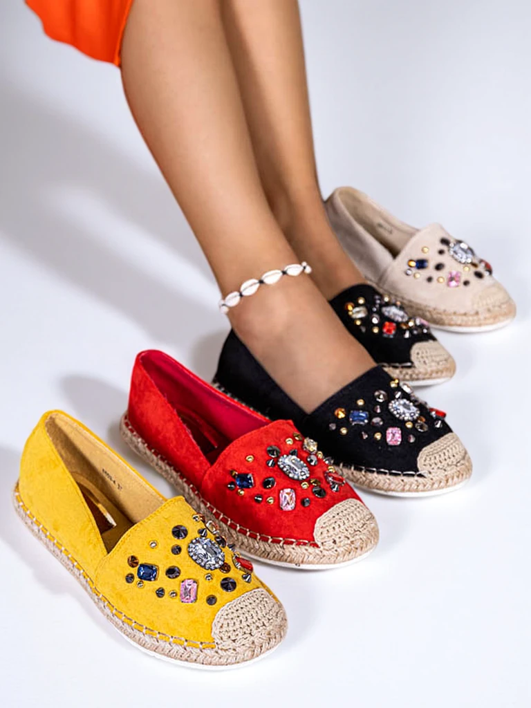 Czerwone damskie eko-zamszowe espadryle z cyrkoniami Mediros - Obuwie