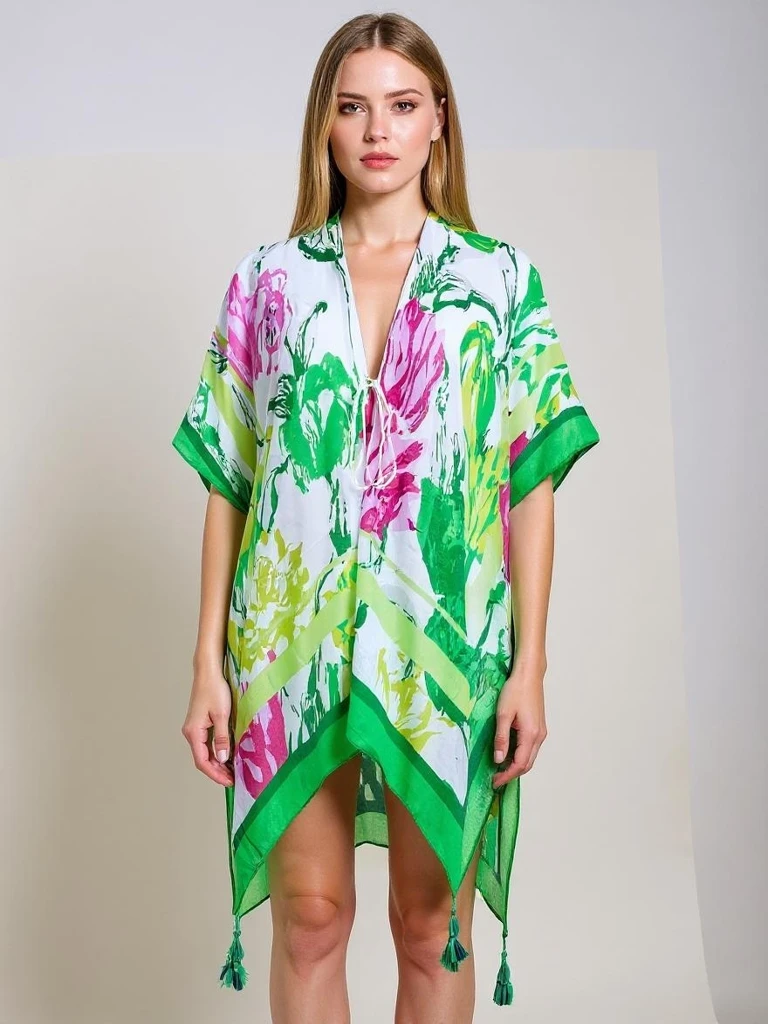 Парео Calista – Цветно плажно парео Royalfashion до коленете с V-образно деколте