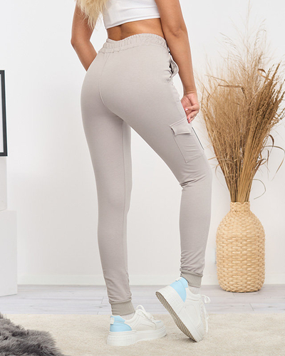 Szare damskie bawełniane spodnie dresowe  - Odzież