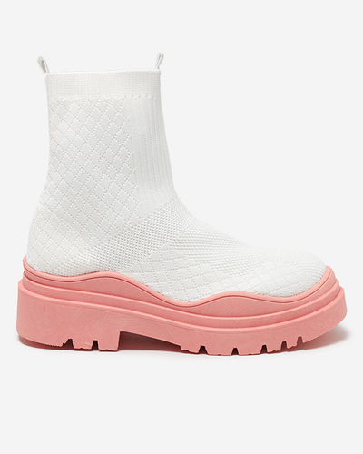 Biało-różowe botki damskie na płaskim obcasie Seritis - Obuwie