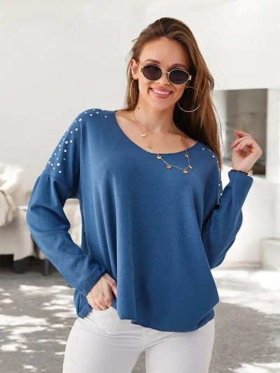 Дамски тънък вискозен пуловер Royalfashion с камъчета на раменете