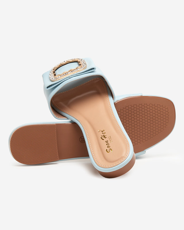 Niebieskie damskie klapki z ozdobą z cyrkoniami Iteria - Obuwie