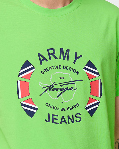 Zielony męski t-shirt z nadrukiem - Odzież