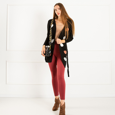 Czarny damski wiązany kardigan z kolorowymi kółkami - Odzież