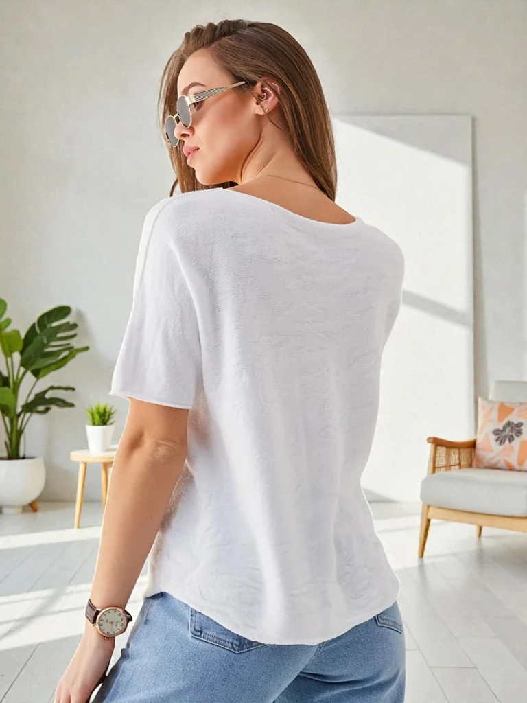 Royalfashion Тънък женски пуловер с къси ръкави