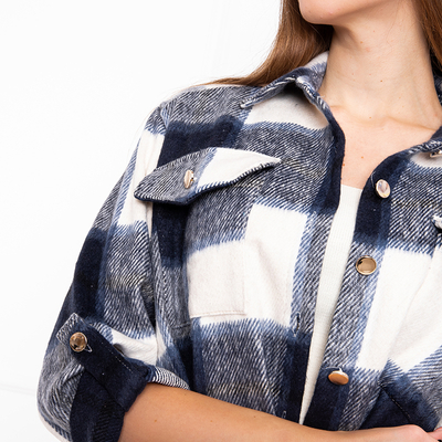 Granatowa koszula damska w kratę - Odzież