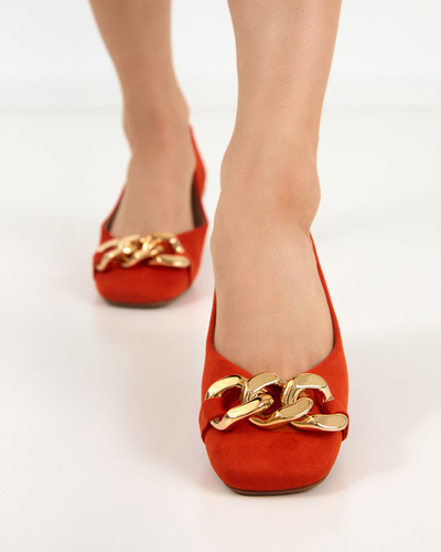 OUTLET Pomarańczowe balerinki damskie z ozdobą Caviene - Obuwie