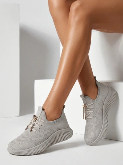 Aurelia Beige Royalfashion – Дамски бежови маратонки, плат, връзки