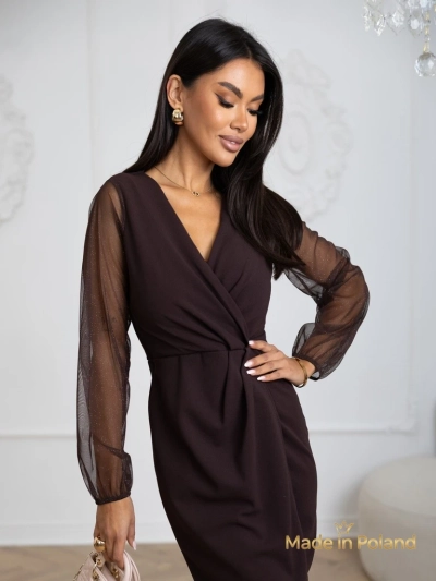 Елегантна дамска мини рокля с ръкави от мрежа Melisa