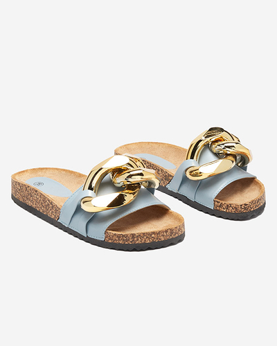 Niebieskie klapki damskie z ozdobą Sofig- Obuwie