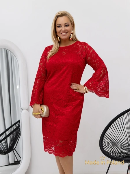 Дамска миди рокля с дантела и широки ръкави Kiss Star