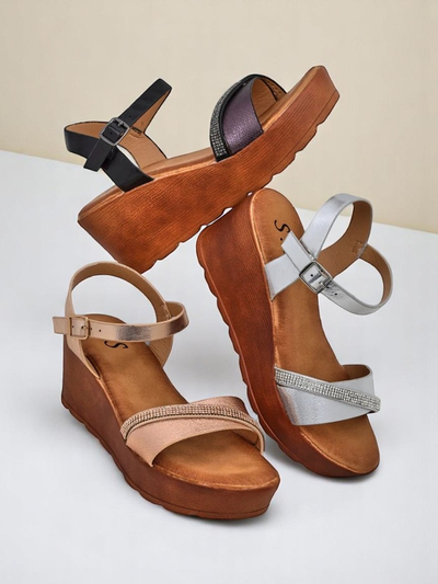 Обувки с wedges Royalfashion за жени с камъни и блестящи елементи Aurora Glow