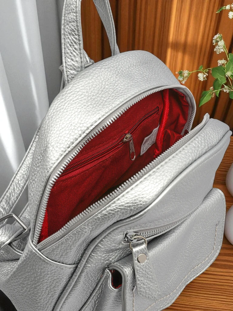 Дамска раница Selene Silver от еко кожа Królewska Moda, 25x25 cm