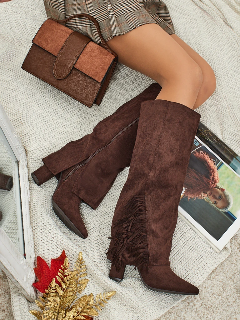 Дамски еко велурени ботуши с горна част Rimolea