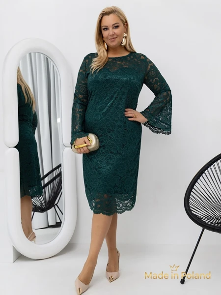 Дамска миди рокля с дантела и широки ръкави Kiss Star