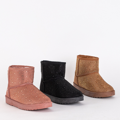 Ciemnoróżowe damskie śniegowce z cyrkoniami Rudis - Obuwie