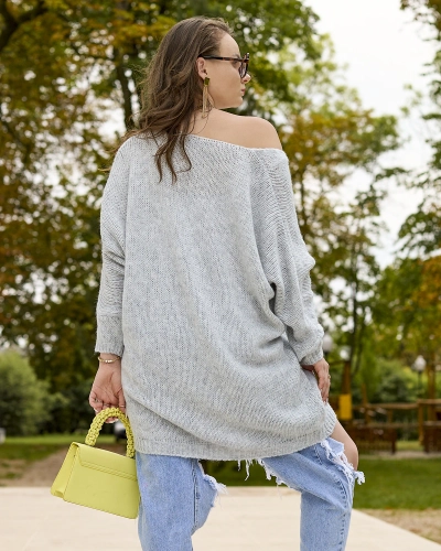 Royalfashion Сив дамски дълъг oversize пуловер