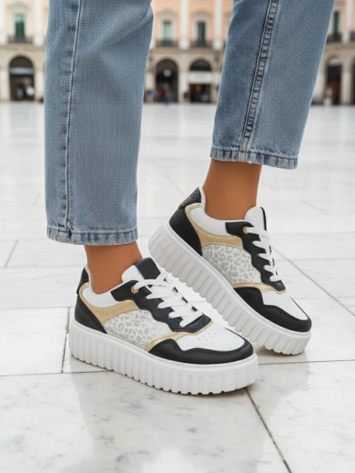 Дамски сникърси Royalfashion Callista платформа черни еко кожа размер 40