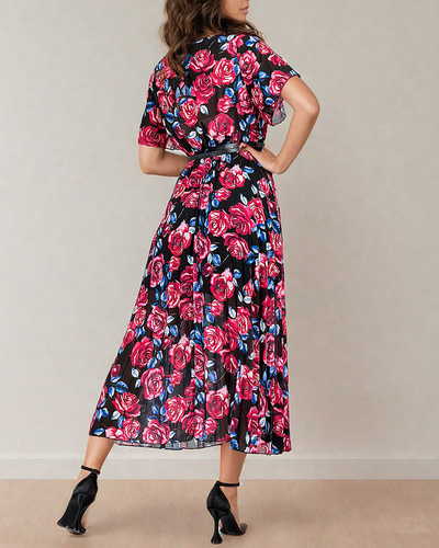 Royalfashion Дамска плисирана флорална миди рокля