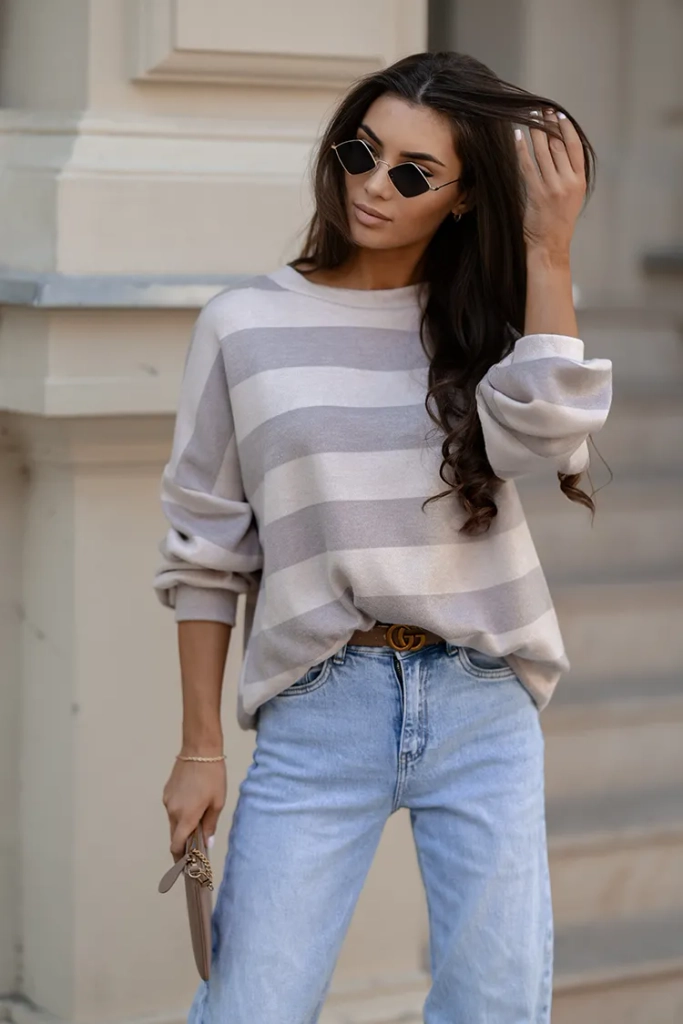 Royalfashion Тънък дамски пуловер на райета