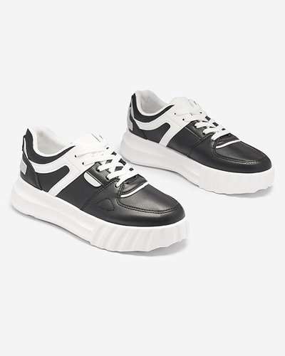 Черни дамски спортни обувки от екокожа с бели вложки Netiris - Обувки