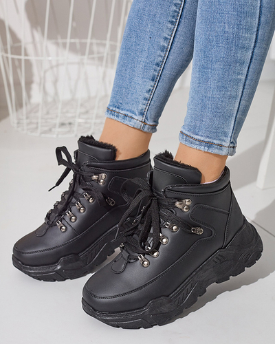 Czarne eko skórzane śniegowce Rueq- Obuwie