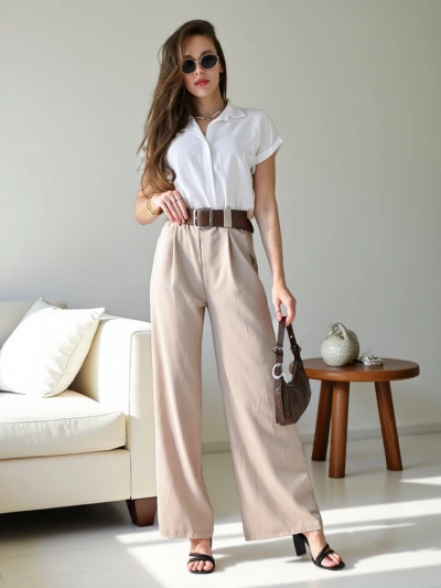 Royalfashion Широки дамски панталони с колан