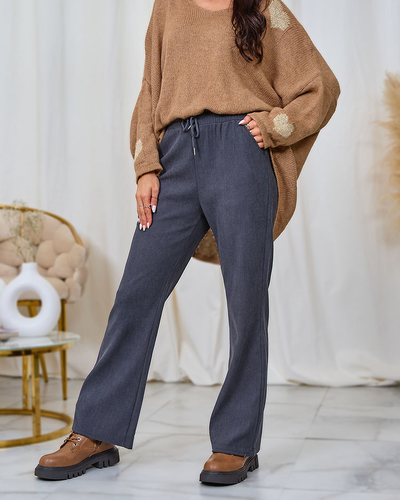 Royalfashion Дамски панталон от велурена материя в тъмно сиво